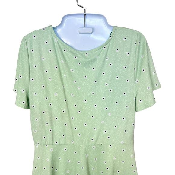 BP Nordstrom Small Green Polka Dot Daisy Flowers Twist Front Mini Dress Sz M - Picture 8 of 11